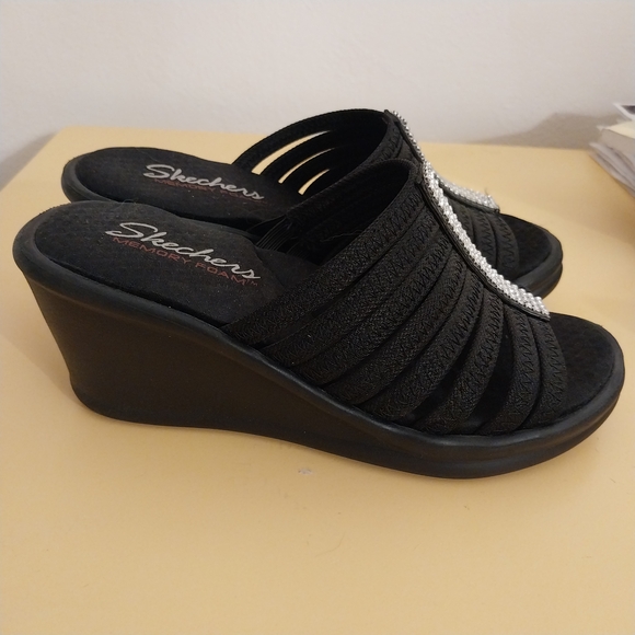 Skechers Black Slide Sandals with Sparkling Accent - Picture 2 of 7